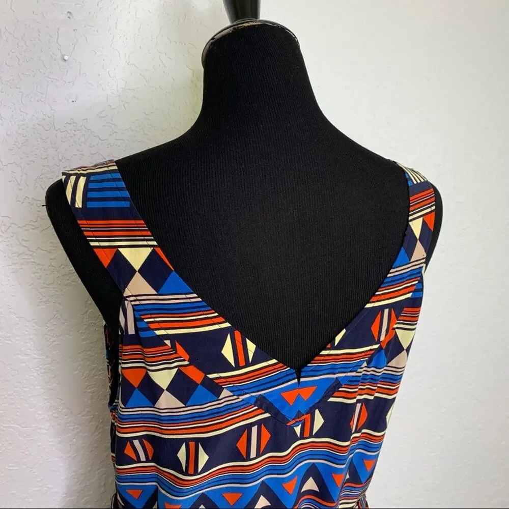 Marc by Marc Jacobs blue orange tan geometric silk dress size Large